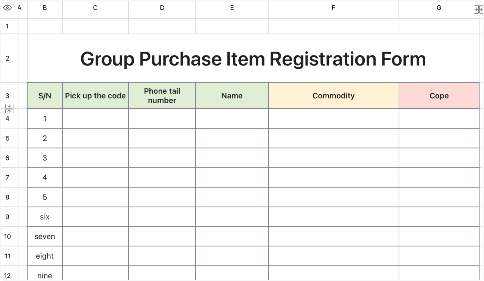 Group shopping registration form 1